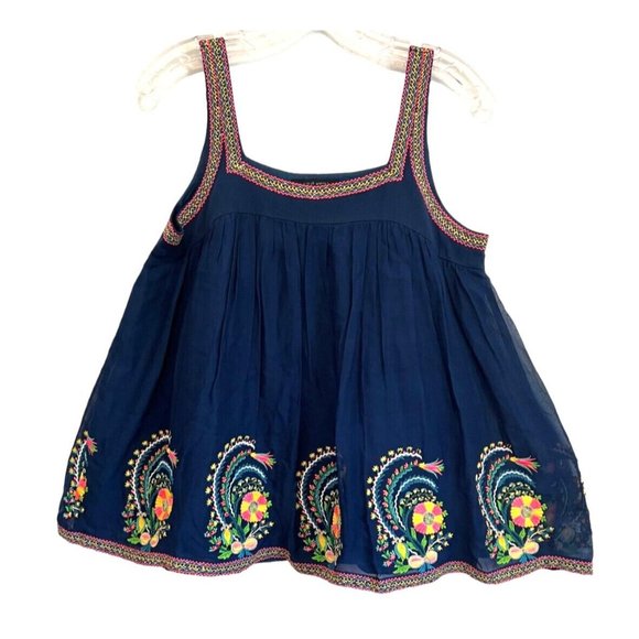 Anthropologie Tanvi Kedia Nyla Navy Embroidered Swing Tank  -Small - Picture 2 of 4